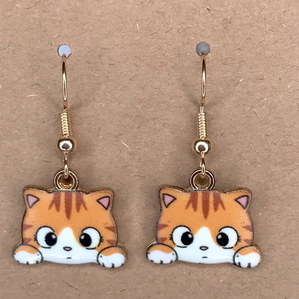 Cute Cat Earrings in Orange and White Fashion Jewelry